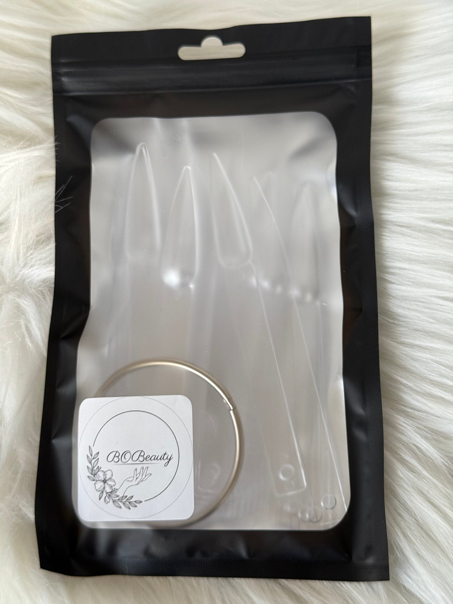 Glærar stiletto prufur með hring 50 stk.